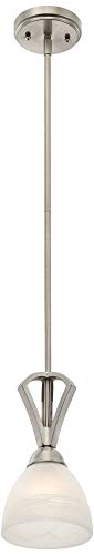 Possini Euro Design ZDP-1121/1 Milbury Satin Nickel Silver Mini Pendant Light 6 Inch Wide Modern White Alabaster Glass Shade Fixture For Dining Room House Entryway Bedroom Kitchen Island Hallway High Ceilings thumb #5