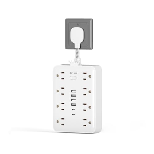 Short Extension Cord - Space Saving Design, 14-in-1 Small Power Strip with 8 Outlets & 6 USB...