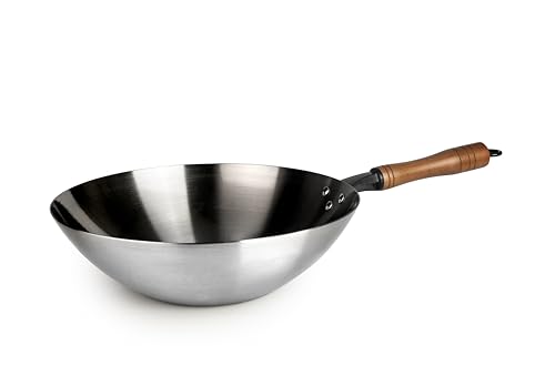 IBILI - Wok Karbonsteel 32 Cm, Acero al Carbono, Apta para Inducción, Retencion de calor, Duradera y resistente, sin antiadherente, Ecológica