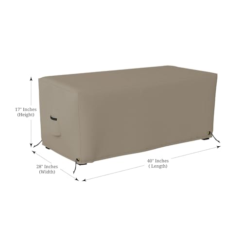 Covers & all Rectangle Ottoman Cover, 12 Oz Waterproof UV & Weather Resistant Patio Garden Furniture Stool Protector, Indoor Outdoor with Air Vents & Drawstrings (40"L x 28"W 17"H, Beige)