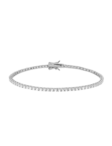 DESIGN ELEGANTE: Bracciale tennis classico in argento 925 rodiato con zirconi bianchi dal taglio diamante per un look raffinato e brillante