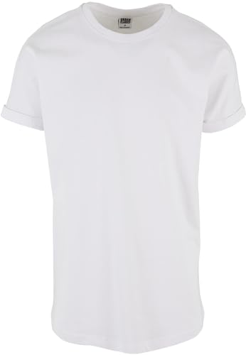 URBAN CLASSICS Camiseta básica de manga corta holgada, cuello redondo, de algodón, extra larga, con doblez en las mangas, de hombre, moderna, color blanco , talla XXL