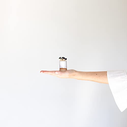 Decorative Ceramic Match Holder With Striker. For Kitchen, Fireplace & Bathroom. Cute Modern Matchstick Storage Jar For Lighting Candles & Burning Incense. Great Household Gift. White & Tan Cylinder #TOP4