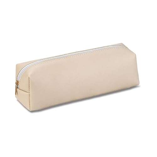 PU-Federmäppchen Beige Leder Große Kapazität Schreibwaren Tasche Tragbare Mäppchen Unisex Stiftetasche für Schule Büro Teen Schulanfang Geschenk