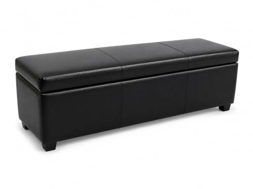 Image of SIMPLIHOME Avalon 60 inch Wide Fabric Storage Ottoman in Midnight Black