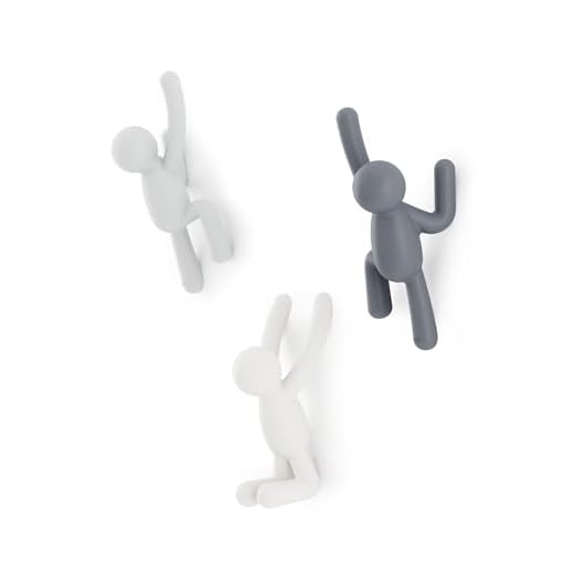Umbra Buddy Decorative Wall Mounted Hooks for Hanging Coats, Scarves, Bags, Purses, Backpacks, Towels and More, Set of 3, 10 Inch L x 7.5 Inch W x 3 Inch H, Charcoal/Grey/White, 3 Count