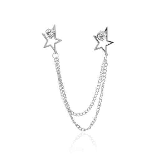 Gold/Silver Crystal Star Crown Brooch Lapel Pin for Men Rhinestone With Hanging Chain Brooch for Men Suit Fashion Tuxedo Tie Hat Scarf Collar Pins for Men Women Gifts (Star)