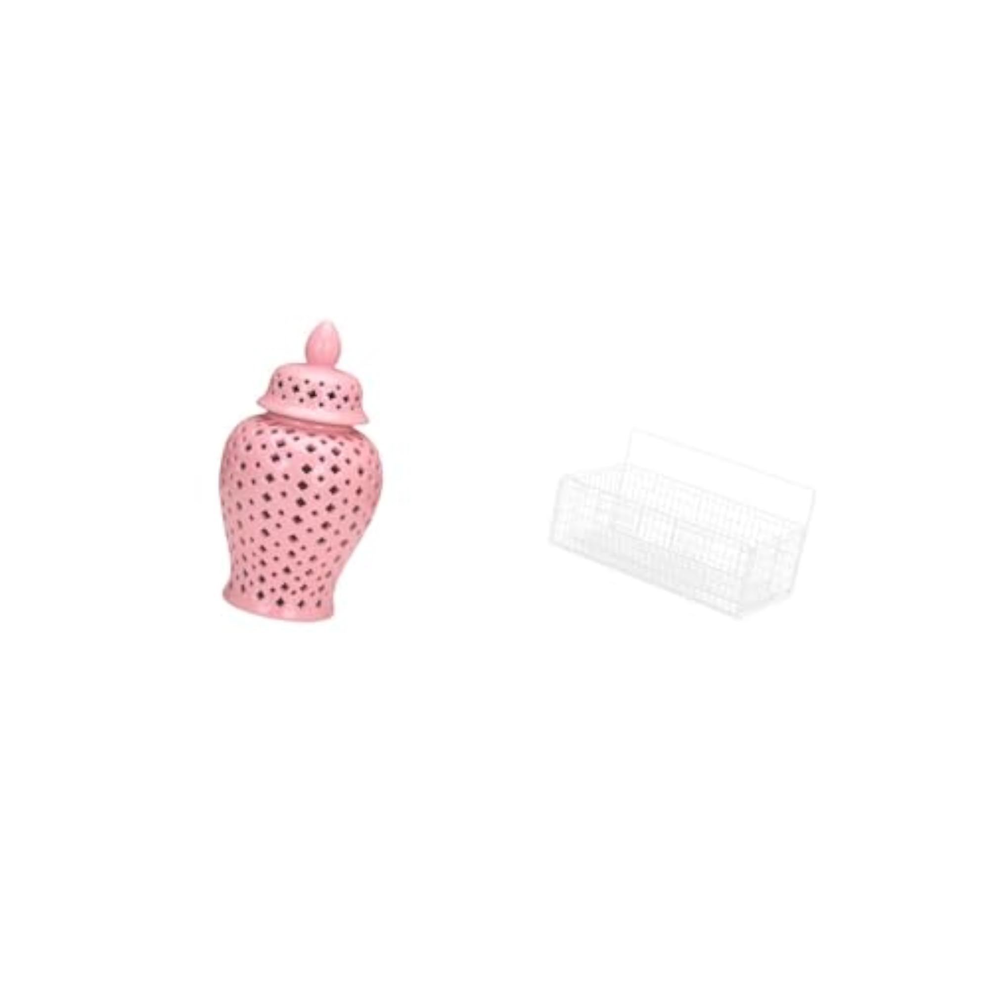 Porcelain Ginger Jar with Lid, Decorative Storage Basket