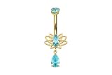 PIERCINGLINE Piercing para el ombligo de titanio con rosca interior y gota de cristal, color dorado y plateado, nicht zutreffend, Titanio, Cristal