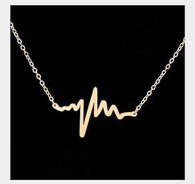 Ekg Necklace Heartbeat Rhythm With Love Heart Shaped Gold