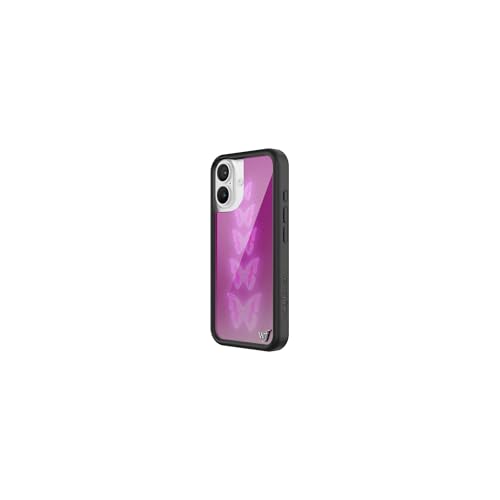 Image of Wildflower Cases - Compatible with iPhone 16 | Protective Black Bumper, 6.5ft Drop Test Certified, Women Owned Small Business | Magenta Purple White Dainty Cute Trendy | Neon Butterfly