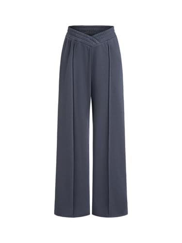 CIDER Mid Rise Solid Pleated Elastic Waist Wide Leg Trousers