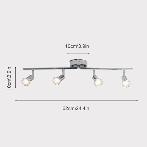 Iluminación de vía fija cromada con 4 luces de techo direccional y focos ajustables de tocador 5
