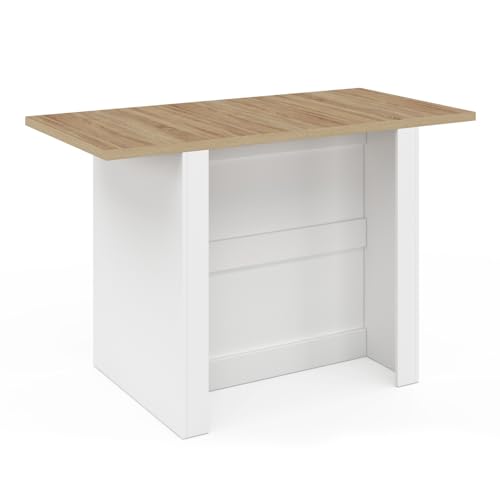 Miniatura 4 de Idmarket Ilot Central Bao 140 Cm 4 Personas Madera Blanca Con Superficie De Trabajo En Forma De Haya