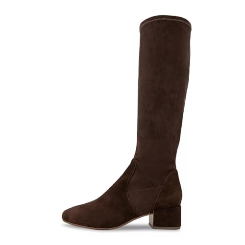 Zszszsu Women's Classic Round Toe Flat Knee High Boots Chunky Low Heel Stretch Boots Side Zipper Warm Fall Winter Shoes Size 4-16 US2