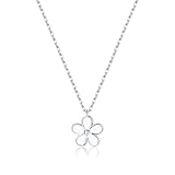 Reffeer Solid 925 Sterling Silver Daisy Flower Necklace Chain for Women Teen Girls Flower Pendant Necklace Choker (A-Silver)