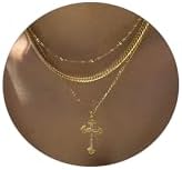 Amicon Gold Cross Necklaces for Women, Layered 14K Gold Plated Dainty Stacked Pendant Choker Trendy Cute Cross Charm Layering Faith Jewelry Set Religious Gift
