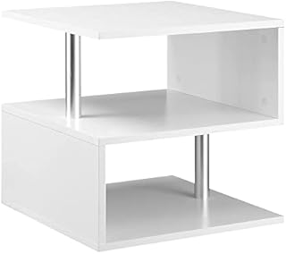 HOMCOM Coffee End Table S shape 2 Tier Storage Shelves Organizer Versatile Home office furniture (White)