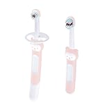 MAM Learn to Brush (Set da 2), Include 1x Training Brush spazzolino denti bambini 5+ mesi e 1x Baby’s Brush spazzolino setole morbide 6+ mesi, Neonato accessori utili per i primi dentini, Rosa