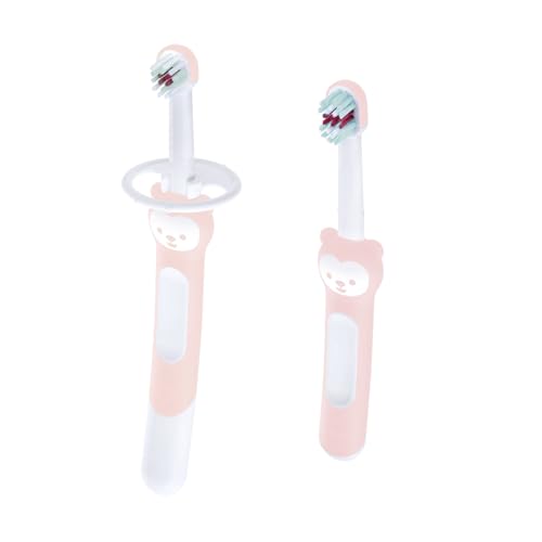 MAM Learn To Brush, Set Spazzolini Denti Bambini con Manico Lungo, da 5+ Mesi, Rosa