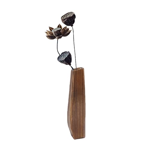 Jarrones de madera para decoración – Jarrón de flores de madera para decoración de mesa | Construcción de madera natural de 29,5 cm de alto, decoración para interior y exterior, escritorio, baño