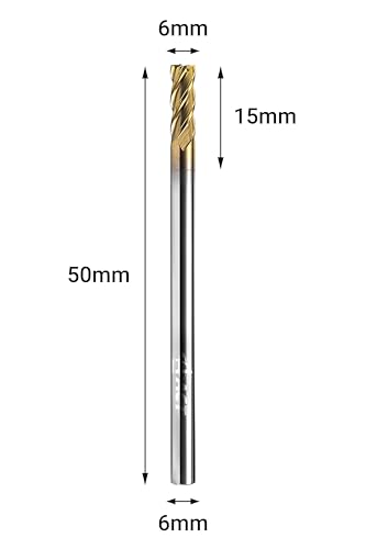 Image of ACCUCUT A4KES 6mm Carbide Square End Mill- 4 Flute Milling Bit for Steel, Die or Hardened Steel, Cast Iron, Copper, Alloys & Materials 50 < HRC < 60 - TiSiN Coating CNC Router Bit, 35 Degree Helix