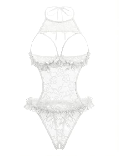 Avidlove Lace Bodysuit Teddy Lingerie One Piece Babydoll Body Suits Sleepwear White L