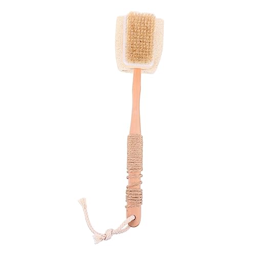 WEKAMOS Cepillo Exfoliante de Baño Doble Cara con Mango de Madera Cepillo Corporal de Lufa Natural Suave para Limpieza y Masaje Ducha para Mujer y Hombre
