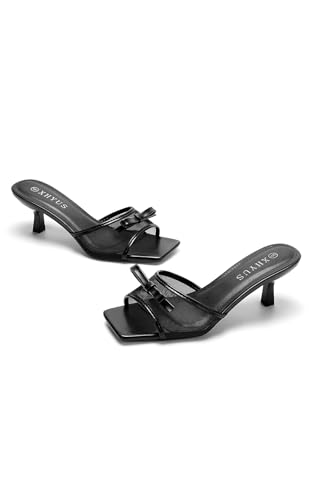 XHYUS Women's Slip On Square Toe 2.3inch Kitten Heel Wedding Mule Sandals - image 5