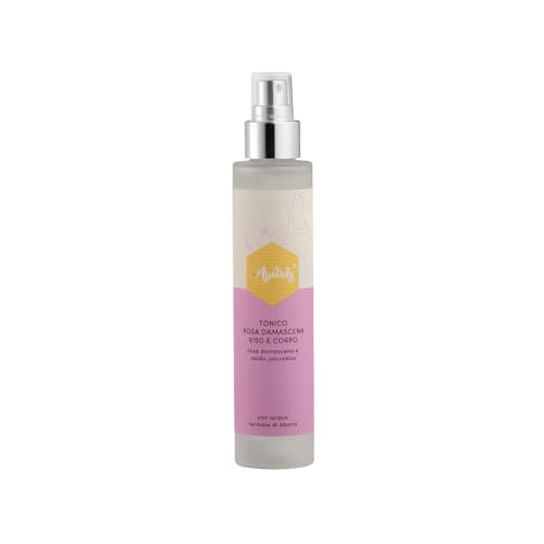 Apitaly Damascene Rose Face and Body Tonic - Tónico refrescante con hidrolato de rosa de Damasco, ácido hialurónico y agua termal - Cuidado hidratante para rostro y cuerpo - Para todos los tipos de