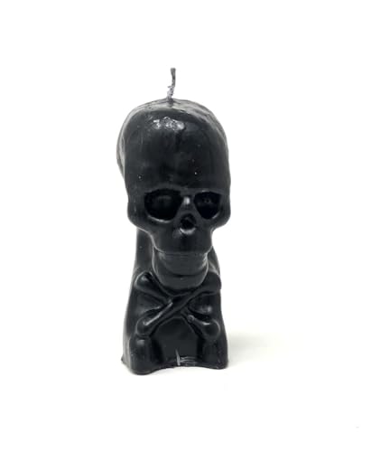 5" Skeleton Head Sculpture - Skull - Unique Gothic Style Candle for Spooky Ambiance, Home Decor, Halloween Party, Wishing Manifestation Spiritual Healing Magical Positive Energy (Black)