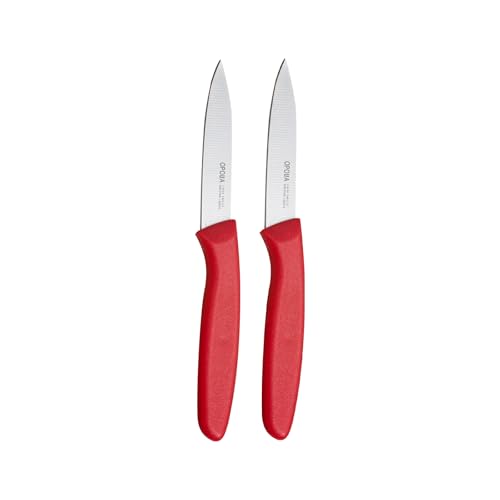 OPOLIA Paring Knife Fruit Knife Set (Pack of 2), Stainless Steel, Extra Sharp Blades, Sturdy Plastic Handle, Knife for Cutting Fruit and Vegetables.
