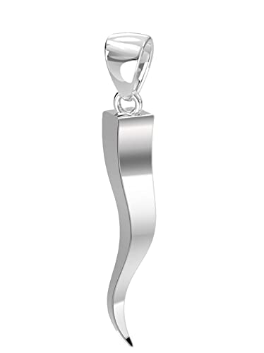 US Jewels Men's 925 Sterling Silver Cornicello Italian Horn Good Luck Pendant, 28mm