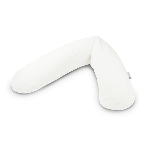 Theraline Das Original Schwangerschaftskissen & Stillkissen 190cm – Seitenschläferkissen Stillkissen Perlen – inkl Stillkissenbezug Weiß Bio-Baumwolle