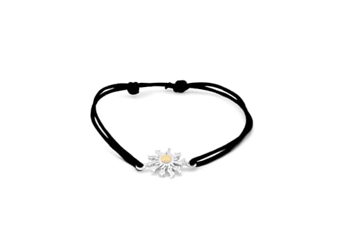 TALISMAN JEWELLERY Pulsera de Plata 925 y Chapado Oro 3 micras 18k con cordón - Eguzkilore, Flor Vasca (15 CM + 4 CM de extensión)
