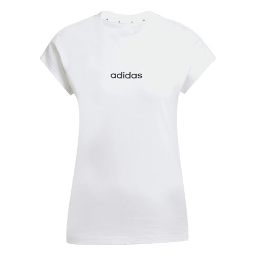 adidas Damen Essentials Linear Cotton Shirt, White/Black, XL