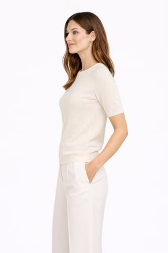 Image of State Cashmere Women's Essential Short Sleeve Crewneck Sweater 100% Pure Cashmere Classic Tee Pullover
