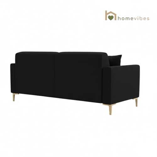 Image of 3 Seater Velum Fabric Sofa Set for Living Room, Modern Design with High Density Foam, Solid Wood Frame, Ergonomic Comfortable Seating for Home & Office (Black, 3 Seater) | Soft foam comfort
