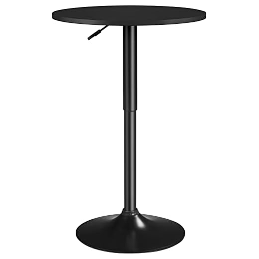 Yaheetech Table de Bar Ronde Table Haute Cuisine Mange-Debout avec Plateau en Bois MDF Réglable en Hauteur Pivotante à 360° Table Ronde pour Bistro Salon Salle à Manger Terrasse Café Noir Pur