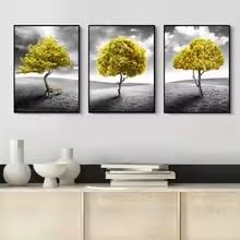 Tableau sur toile Arbre jaune pour raviver un mur blanc et vide