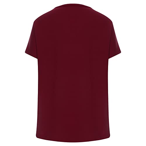 Blusa feminina 2023 de algodão de manga curta com decote em V profundo brunch liso camiseta ajuste s