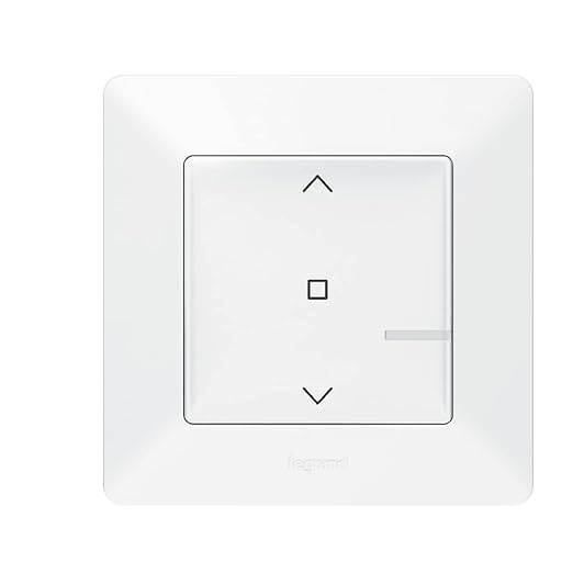 ด้านหน้า view of the Legrand Valena Life with Netatmo 752190A Wireless Roller Shutter Switch, clearly showing the up, stop, and down buttons