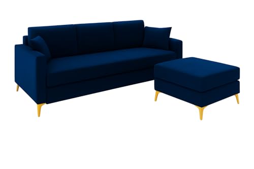 Image of SOCOZI Bravelle 4 Seater L Shape Sofa Set with Movable Ottoman | Flexible Left or Right Layout | Soft Velvet Suede Fabric | Modern Design | Plush Comfort Cushions for Living Room (Dark Blue)