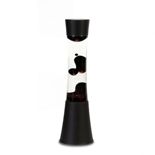 Exceptionnelle Lampe à Lave Sandro noire au design rétro avec cire noire et liquide transparent H:39 cm avec interrupteur G9 pour le salon