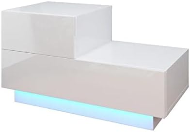 70 x 35 x 38CM Modern Bedside Table Side Bed Table for Bedrooms RGB Led Lights Nightstand with 2 Drawer, Side End Table Sofa Couch for Bedroom, Living Room, Accent Table, White