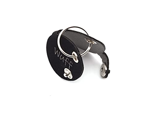 CopterFarm Hundemarkentasche für Hunde am Halsband | mit Gravur, Druckknopf | Kunstleder, Echtleder | Hundemarke | individuell beidseitig graviert (Schwarz, Oval)