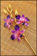 Flower Themed Jewelry, Gold Trimmed Dendrobium Orchid 3 Blossom Stem - Purple/Pink #TOP13