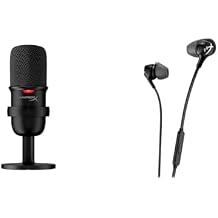 HyperX Cloud Earbuds II 14mm Drivers, Four Eartips, Hard-Shell Carrying Case, Low-Profile 90 Plug & SoloCast USB Condenser Gaming Microphone, for PC, PS4, PS5 and Mac, Tap-to-Mute Sensor, Car