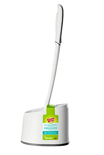 Scotch-Brite Toilet Bowl & Rim Brush 1 Set/pack | Cleaning Brush with Long Handle | Discreet Washroom Cleaner| Compact Round Design | Clears Clogged Toilets and drains | Toilet brush and holder set