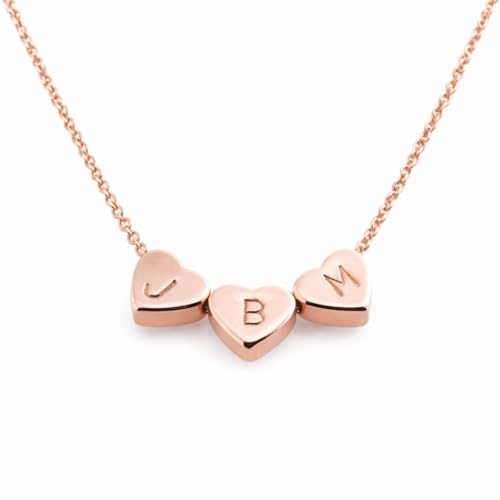 Petite Boutique Personalized Heart Initial Necklace Custom Hand Stamped Letter Charm Necklace for Women and Girls Multiple Heart Initials Family Name Jewelry Meaningful Gift